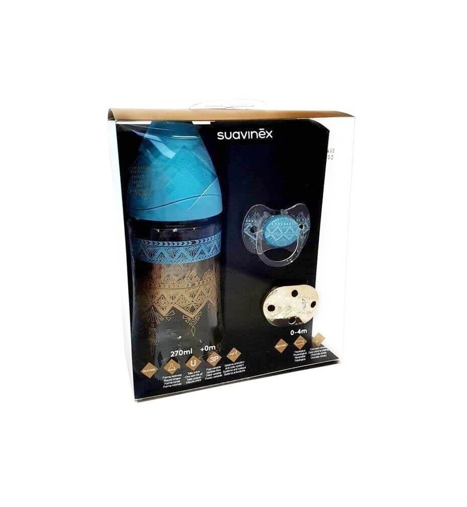Suavinex Set Recién Nacido con Biberón 360ml, Chupete Tetina Anatómica y  Broche Redondo, 0% BPA, Azul Picnic, Látex, 6-18 Meses